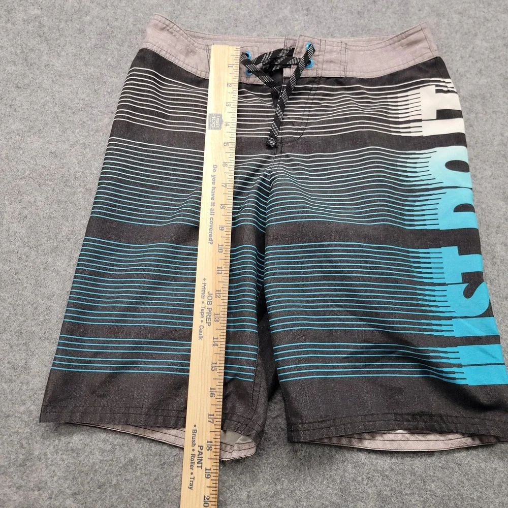 Nike Boys Board Shorts L Just Do It Black Gray Blue Striped Drawstring Pocket